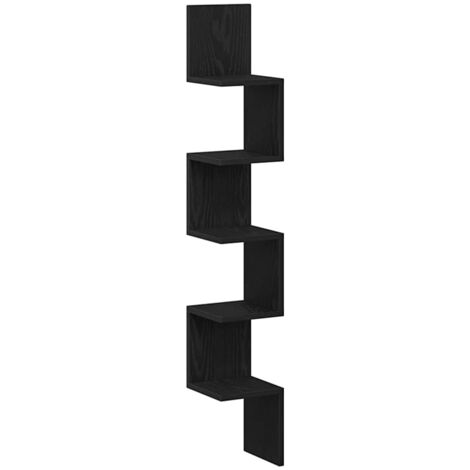 vidaXL Mensola angolare con lo scaffale Rovere Nero 20 x 20 x 127,5 cm