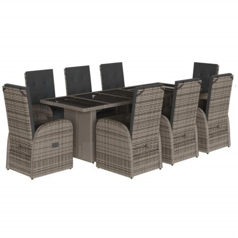 vidaXL Set da Pranzo da Giardino 9 pz con Cuscini in Polyrattan Grigio (1/5)