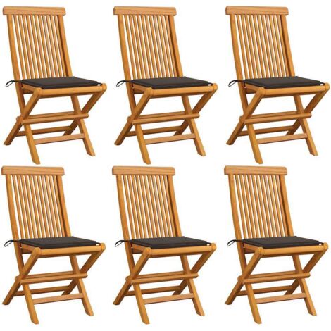 vidaXL Sedie da Giardino Cuscini Grigio Talpa 6 pz in Massello di Teak (1/5)