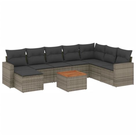 Set Divano da Giardino 9 pz con Cuscini Grigio in Polyrattan vidaXL (1/5)