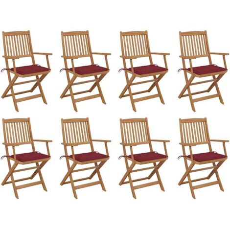 vidaXL Sedie da Giardino Pieghevoli 8 pz con Cuscini Massello Acacia