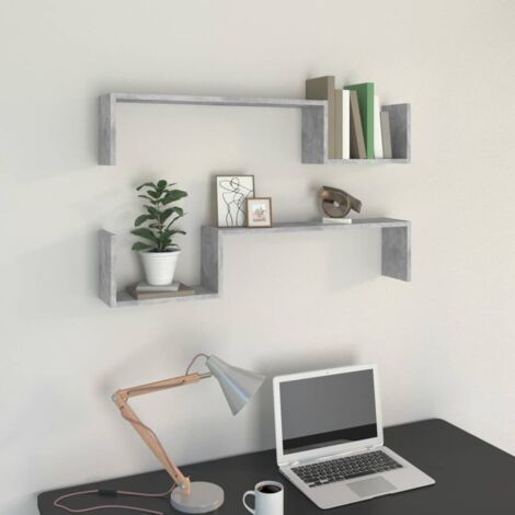 vidaXL Mensole Parete 2pz Grigio Cemento 100x15x20cm Legno Multistrato