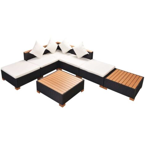 vidaXL Set Divani da Giardino 7 pz con Cuscini in Polyrattan Nero