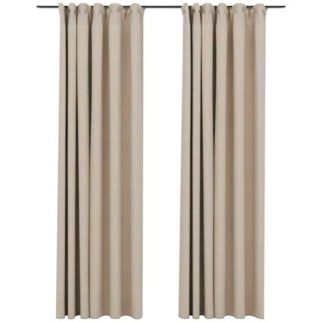 vidaXL Tende Oscuranti con Ganci Effetto Lino 2 pz Beige 140x245 cm