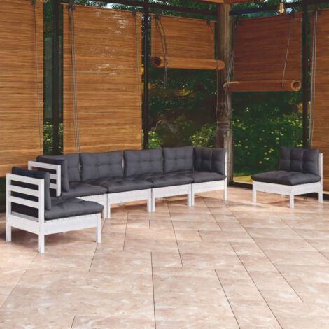 vidaXL Set Salotto da Giardino 6 pz con Cuscini Legno Massello di Pino (1/5)