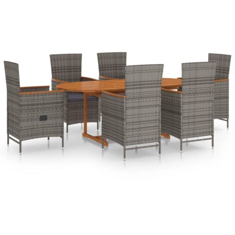 vidaXL Set Mobili da Pranzo per Giardino 7 pz in Polyrattan Grigio (1/5)