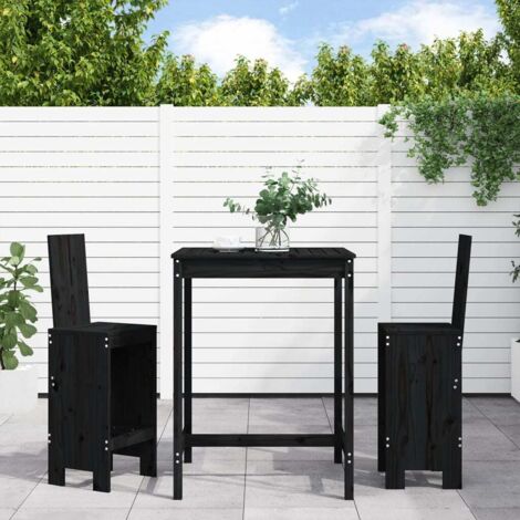 Set Bar da Giardino 3 pz Nero in Legno Massello di Pino vidaXL 923053