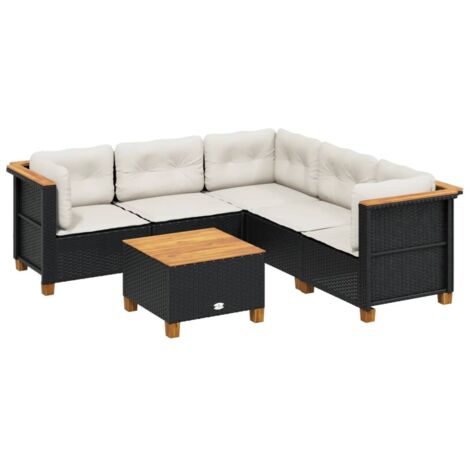 vidaXL Set Divano da Giardino 6 pz con Cuscini Nero in Polyrattan (1/5)
