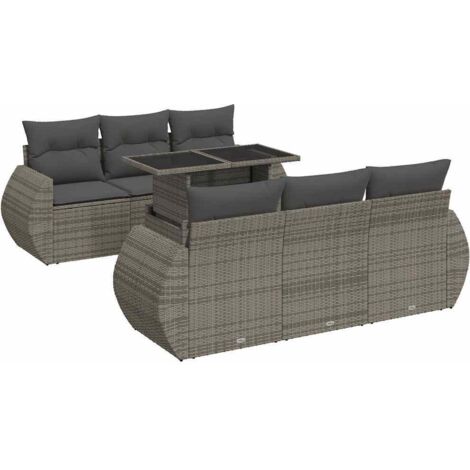 vidaXL Set Divani da Giardino 7 pz con Cuscini Grigio in Polyrattan (1/5)