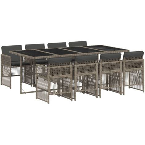 vidaXL Set da Pranzo da Giardino 9 pz con Cuscini in Polyrattan Grigio