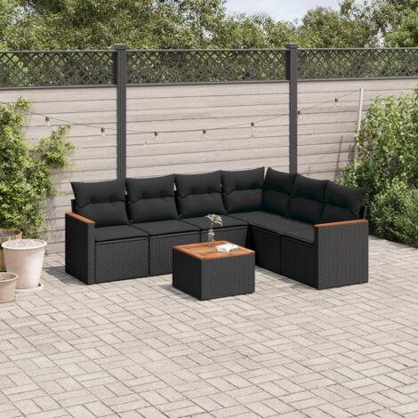 vidaXL Set Divani da Giardino con Cuscini 7pz Nero Polyrattan (1/5)