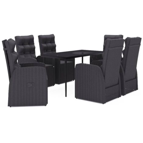 vidaXL Set da Pranzo da Giardino 7 pz con Cuscini Nero (1/5)