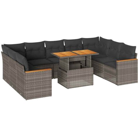 vidaXL Divano Giardino 10 pz con Cuscini Grigio in Polyrattan Acacia (1/5)