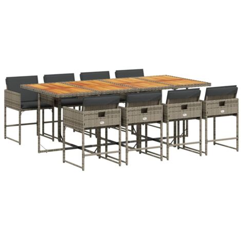 vidaXL Set da Pranzo da Giardino 9 pz con Cuscini in Polyrattan Grigio