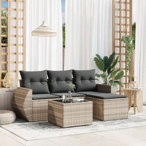 vidaXL Set Divano da Giardino 5pz con Cuscini Grigio Chiaro Polyrattan (1/3)