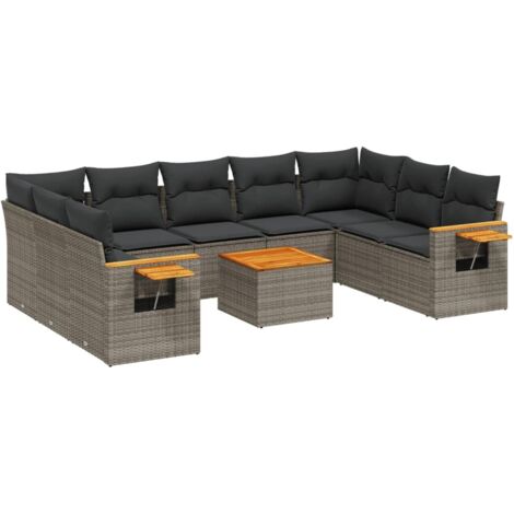 vidaXL Set Divano da Giardino 10 pz con Cuscini Grigio in Polyrattan (1/5)