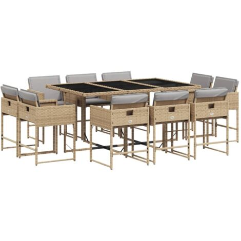 vidaXL Set Pranzo da Giardino 11 pz con Cuscini Beige Misto Polyrattan