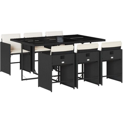 vidaXL Set da Pranzo da Giardino 7 pz Nero con Cuscini in Polyrattan