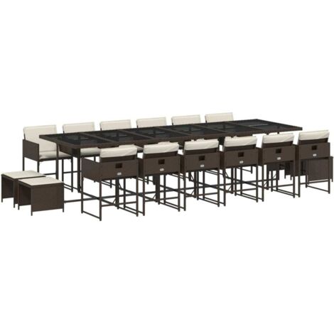 vidaXL Set da Pranzo da Giardino 17 pz con Cuscini Marrone Polyrattan