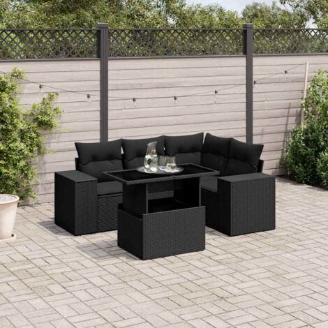 vidaXL Set Divani da Giardino 5 pz con Cuscini in Polyrattan Nero