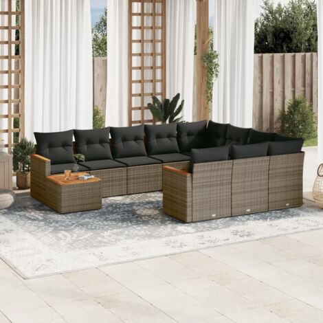 vidaXL Set Divani da Giardino 11 pz con Cuscini in Polyrattan Grigio (1/3)