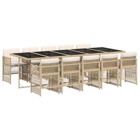 vidaXL Set da Pranzo da Giardino 11 pz con Cuscini Beige in Polyrattan