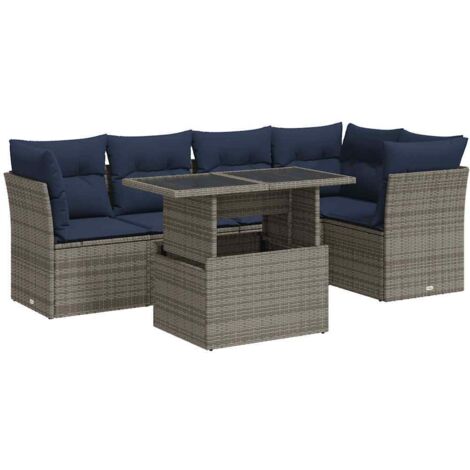 vidaXL Set Divano da Giardino 6pz con Cuscini Grigio Polyrattan Acacia (1/5)