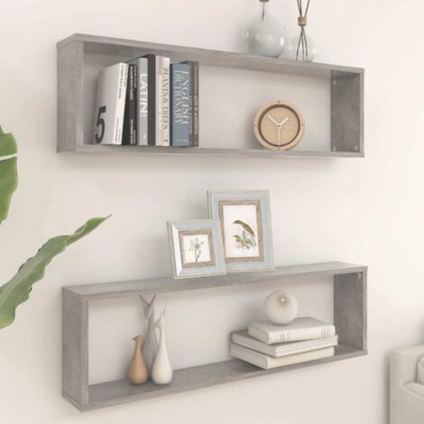 vidaXL Mensole Parete Cubo 2pz Grigio Cemento 100x15x30 cm Multistrato