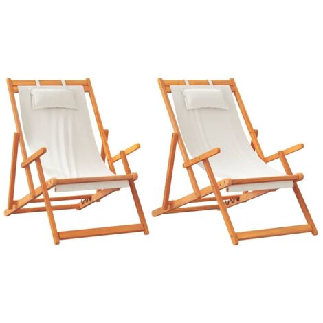 vidaXL Sedie da Spiaggia Pieghevoli 2 pz Crema in Tessuto