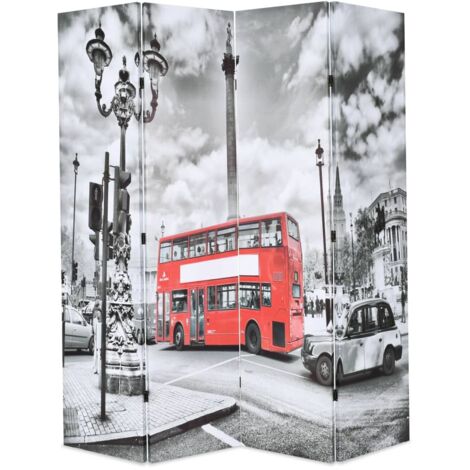 vidaXL Paravento Pieghevole 160x170 cm Stampa Bus Londra Bianco e Nero