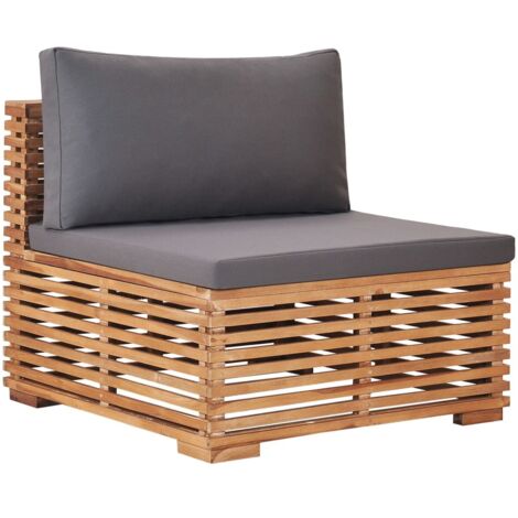 vidaXL Divano Centrale da Giardino con Cuscino Grigio Massello di Teak