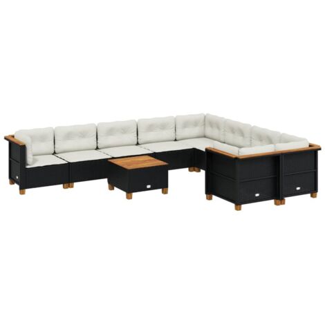 vidaXL Set Divani da Giardino 10pz con Cuscini in Polyrattan Nero (1/5)