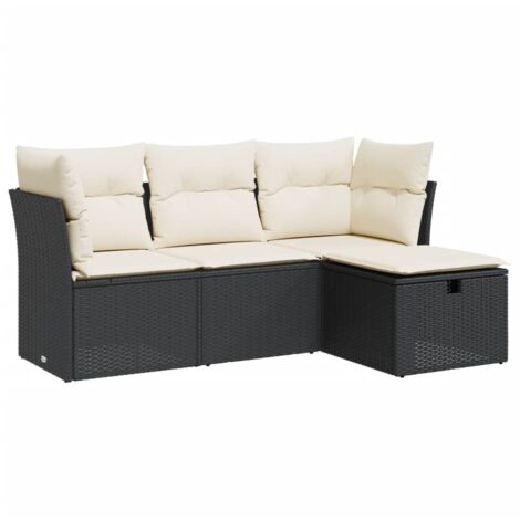 vidaXL Set Divani da Giardino 4 pz con Cuscini Nero in Polyrattan (1/5)