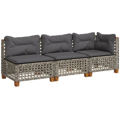 vidaXL Divano da Giardino con Cuscini 3 Posti Grigio in Polyrattan