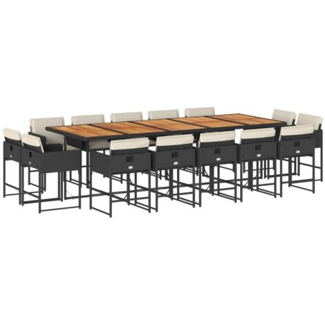vidaXL Set da Pranzo da Giardino 15 pz con Cuscini Nero in Polyrattan