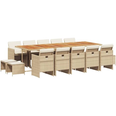 vidaXL Set da Pranzo da Giardino 15 pz con Cuscini Beige in Polyrattan