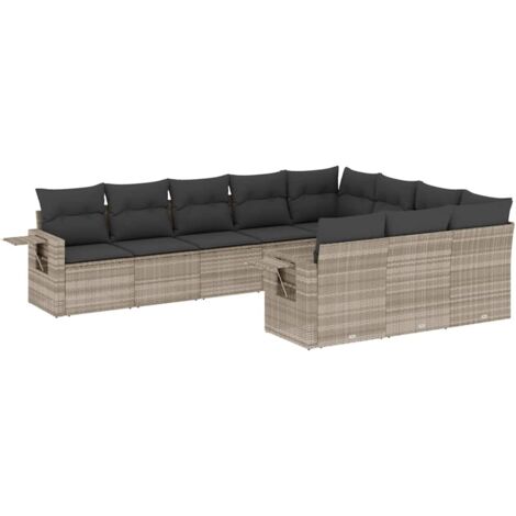 vidaXL Set Divano Giardino 10 pz con Cuscini Grigio Chiaro Polyrattan (1/5)