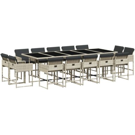 vidaXL Set da Pranzo da Giardino 15 pz con Cuscini Grigio Polyrattan
