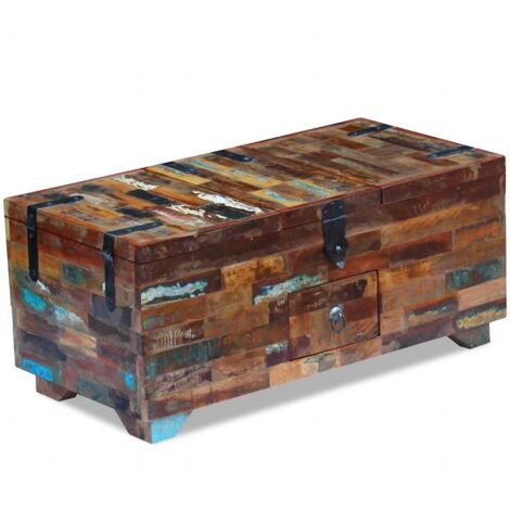 Tavolino da Caffè Baule Legno Massello di Recupero 80x40x35 cm vidaXL (1/5)