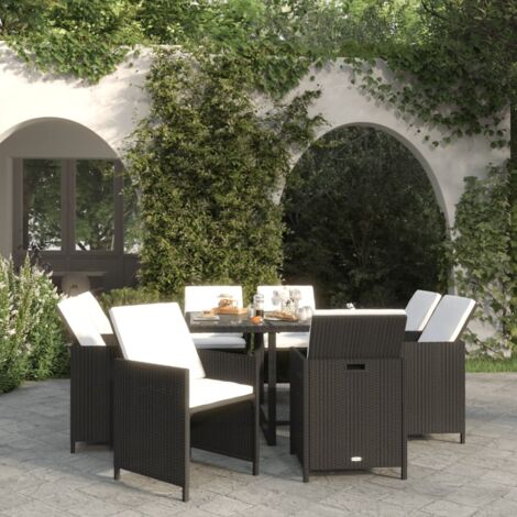 vidaXL Set da Pranzo da Giardino 9 pz con Cuscini Nero in Polyrattan
