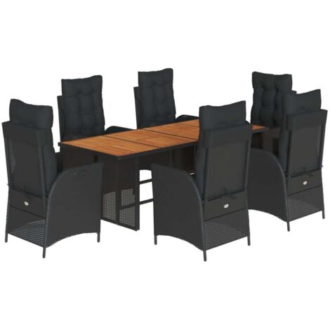 vidaXL Set da Pranzo da Giardino 7 pz Nero con Cuscini in Polyrattan (1/5)