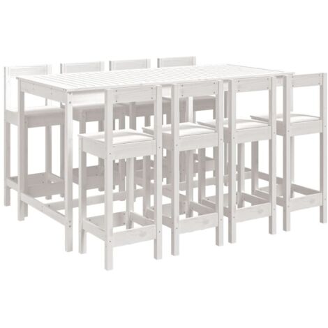 vidaXL Set Bar da Giardino 9 pz Bianco in Legno Massello di Pino