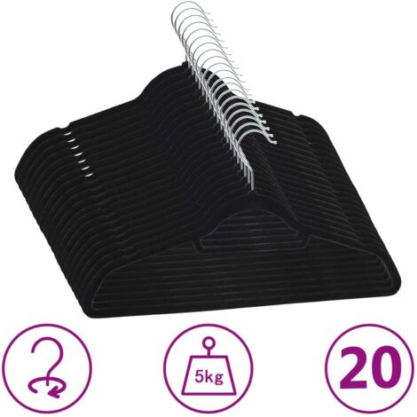 vidaXL Set Appendiabiti 20 pz Antiscivolo Nero in Velluto