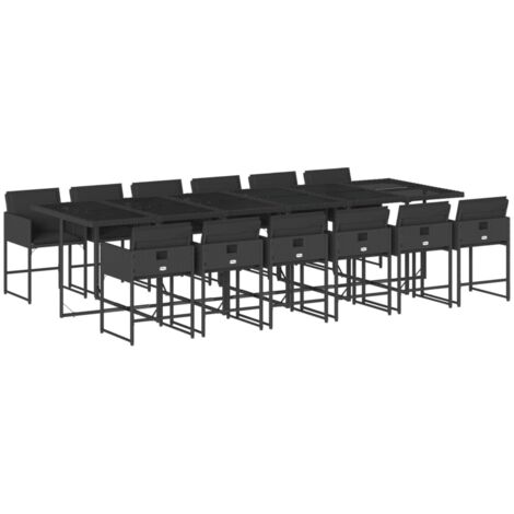 vidaXL Set da Pranzo da Giardino 13pz con Cuscini Nero in Polyrattan