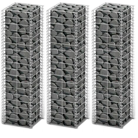 vidaXL Set Gabbione 3 pz in Filo Zincato 25 x 25 x 100 cm