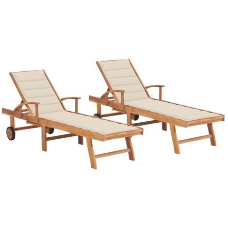 vidaXL Sdraio 2 pz con Tavolo e Cuscino Crema Legno Massello di Teak