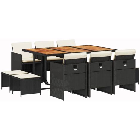 vidaXL Set da Pranzo da Giardino 11 pz con Cuscini in Polyrattan Nero