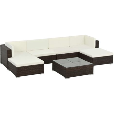 vidaXL Set Divani da Giardino 7 pz con Cuscini in Polyrattan Marrone