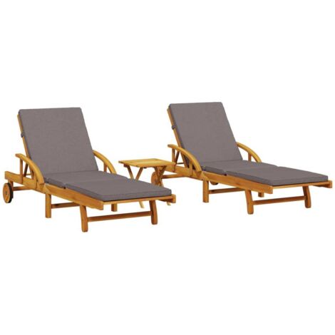 vidaXL Lettini Prendisole con Tavolino 2pz in Legno Massello di Acacia