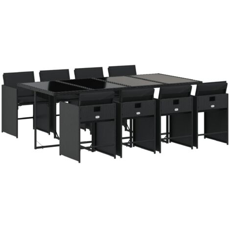 vidaXL Set da Pranzo da Giardino 9 pz con Cuscini Nero in Polyrattan